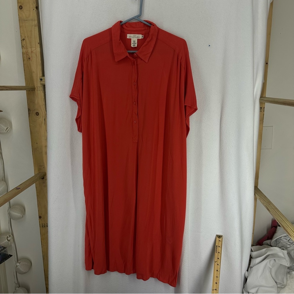 H&M Logg Button‎ Down Short Sleeve Collared Dress Womens 14 Orange